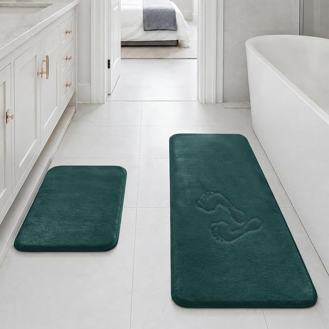 Bathroom Rugs Sets 3 Piece, Non-Slip & Quick Dry Bath Mat Set, Ultra Soft Velvet Bath Rugs for Bathroom, Toilet and Shower Floor, Peacock Blue