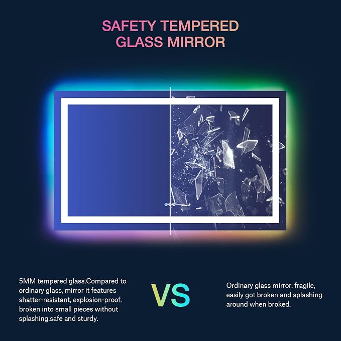 LOAAO 32"X36" RGB LED Bathroom Mirror with Lights, UL Listed | Anti-Fog, Dimmable, RGB Backlit + Front Lighted, Memory Function, Tempered Glass