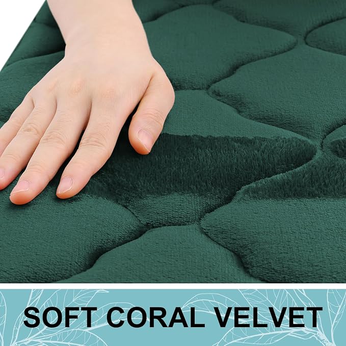 OLANLY Memory Foam Bath Mat Rug 47x24, Ultra Soft Bathroom Rugs, Dark Green | Thick Absorbent Carpet, Non-Slip Backing, Machine Washable, for Bathroom Floor, Tub, Shower and Home Decor Accessories