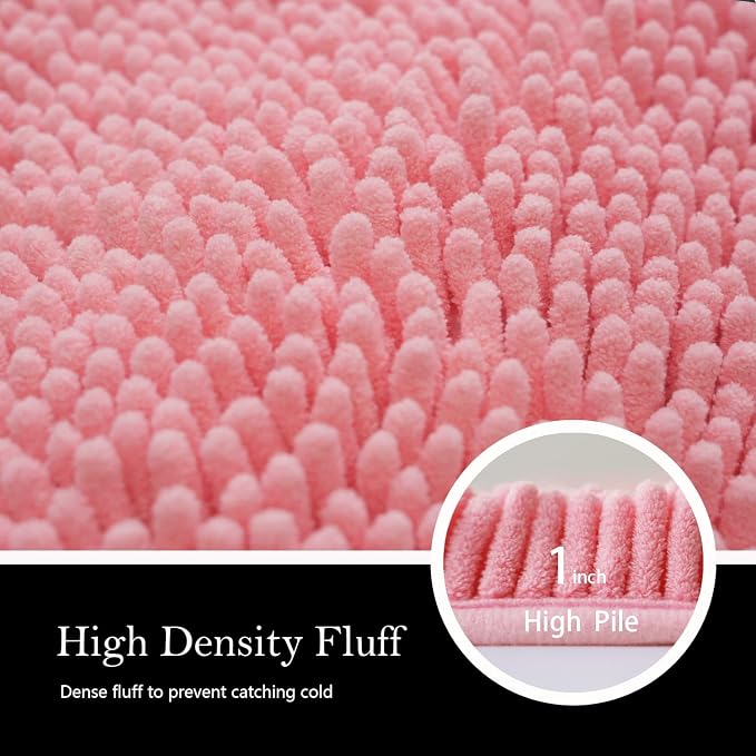Valentine's Day Bathroom Rugs Chenille Bath mat 3 Piece Set, Super Absorbent, Strong PVC Non Slip, Bath mats for Bathroom, Plush Shaggy, Thick, Machine Washable, Bathtub, Shower, Toilet, Pink
