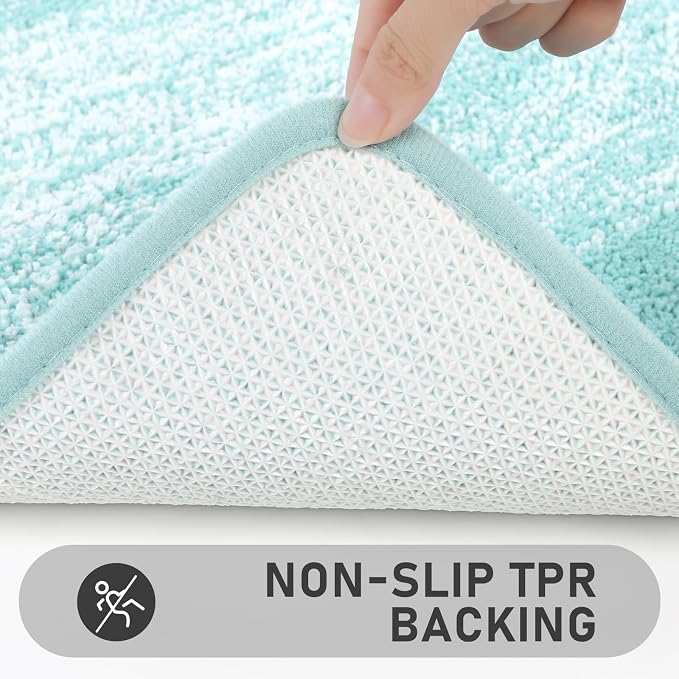 Bsmathom Bathroom Rug Set 4 Piece, Plush Microfiber Bath Mat, Teal | Super Water Absorbent, Non Slip Machine Washable Bath Rug Sets with Toilet Lid Cover and U-shaped Contour Toilet Mat
