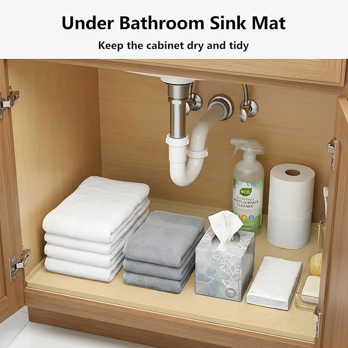 Mateeylife Under Sink Mats for Kitchen Waterproof 22"X19", Undersink Protectors，Silicone Mat Cabinet Liner, Under Sink Organizer for Bathroom and Kitchen，Boot Tray Pet Food Mat, Khaki