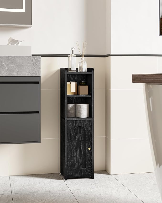 Hzuaneri Bathroom Storage Cabinet, Corner Floor Cabinet with Doors and Adjustable Shelf, Narrow Toilet Paper Cabinets, Bathroom Organizer for Small Spaces, Black, BC19704X