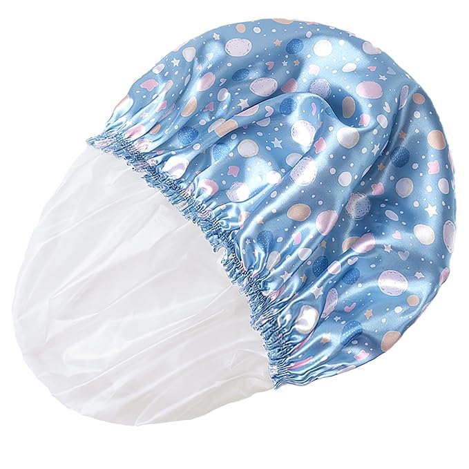 Shower Caps for Women, 4 PCS Reusable Waterproof Bath Cap | Double Layer, Washable, Wide Elastic Band, Holds Long Hair, Caps for Bath Accessories, Spa, Travel Home - Polka Dots