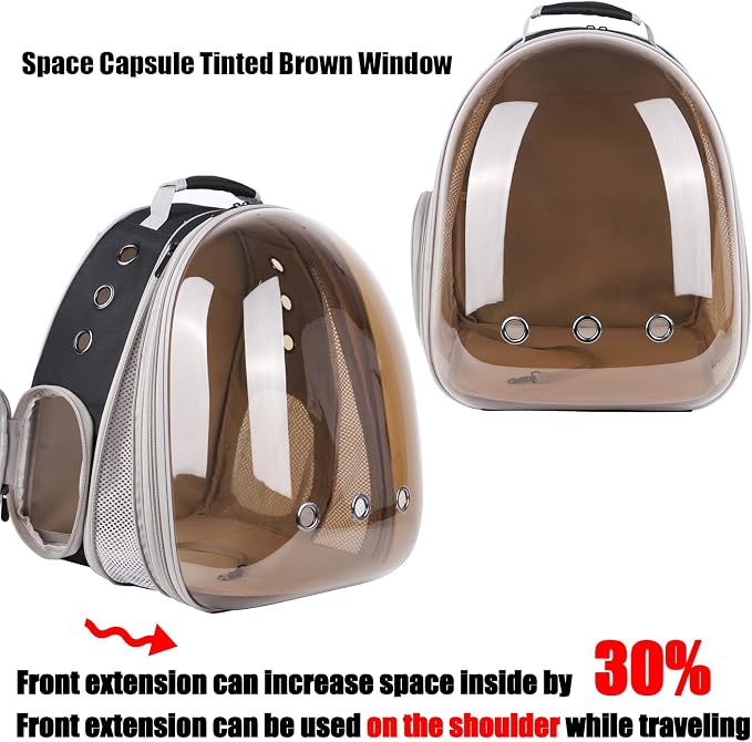 Front Expandable Cat Backpack Carrier, Fit up to 20 lbs, Polarized Tinted Brown Bubble Window Pet Carrier Backpack for Large Fat Cat and Small Puppy