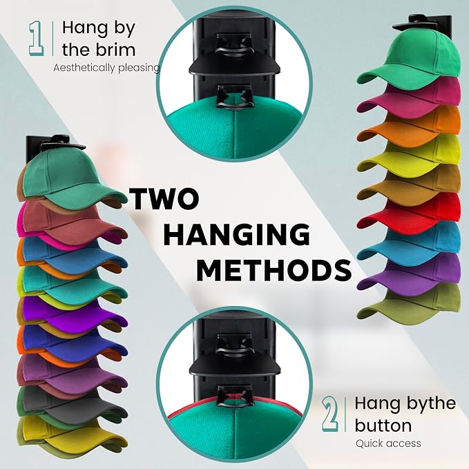 2Pack Upgraded Contour Fit Lock Hat Organizer for Baseball Cap,Hat Rack Strong Adhesive Hat Hangers for Wall Hold Up to 20 Hats,Multi-layer Hat Storage Display for Closet,Door Bedroom-Black