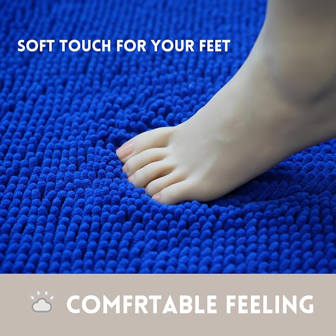 Bathroom Rugs Chenille, Extra Thick and Absorbent, Non-Slip, Machine Washable, Dry Quckily, Soft Cozy Plush, Used Under Shower Bathtub and Sink, Bath mat Sets Royal