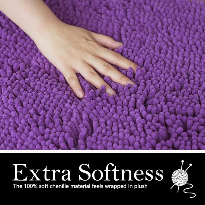 Bathroom Rugs Chenille Bath mat 2 Piece Set, Super Absorbent, Strong PVC Non Slip Backing, Bath mats for Bathroom, Plush Shaggy, Thick, Machine Washable, Bathtub, Shower, Toilet.(Violet)