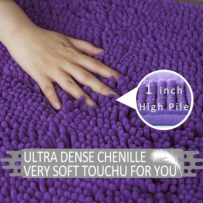 Bathroom Rugs Sets 3 Piece Non Slip,Bath Rugs with PVC Backing Bath Carpet,Bathroom Rug Washable,Absorbent,Plush Carpet Mats,Bath Mats for Bedroom, Kitchen,Tub,Home Decor (Purple)
