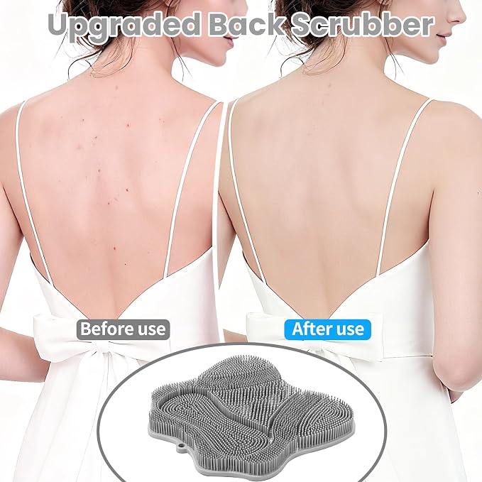 2PACK Shower Foot Scrubber Mat,Wall Mounted Back Scrubber Silicone Bath Massager Cushion Brush with Non-Slip Suction Cups,Foot Scrubber for Use in Shower for Improve Skin Exfoliation
