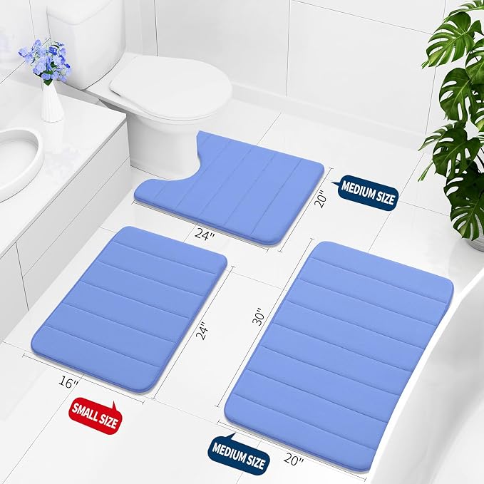 Buganda Memory Foam Bath Mat 47 x 24, Ultra Soft Absorbent Bathroom Rugs | Cornflower Blue, Machine Washable Quick Dry Bath Mats for Bathroom Floor, Shower and Tub, Home Decor Accessories