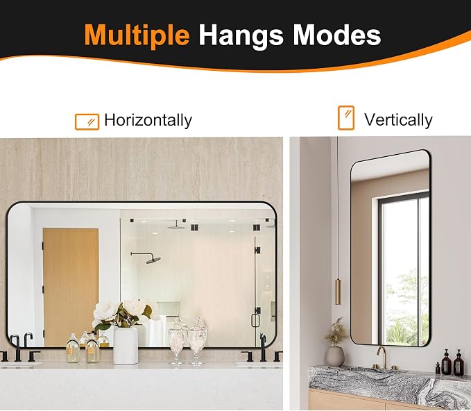 Delma Bathroom Vanity Mirror, Black Framed Mirror for Over Sink, 55x30 | HD glass, distortion-free for makeup and grooming, Sturdy frame, all mounting hardware, hangs horizontal or vertical
