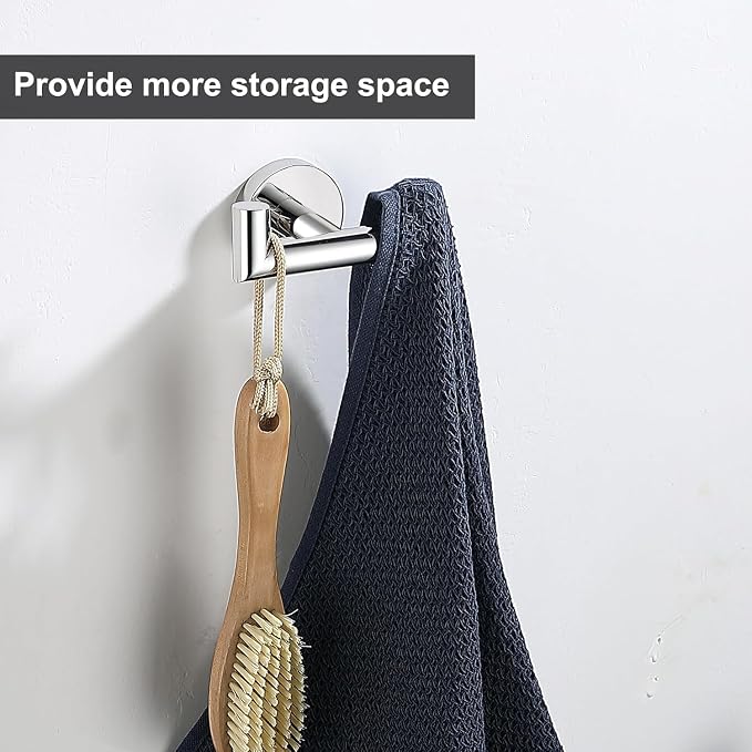 Towel Hooks for Bathrooms, Polished Chrome Towel Hook for Kitchen Bathroom, SUS304 Stainless Steel Coat Hook, Heavy Duty Double Towels Holder Hooks for Hanging Towels, Coats,Clothes,Wall Mount, 1 Pack