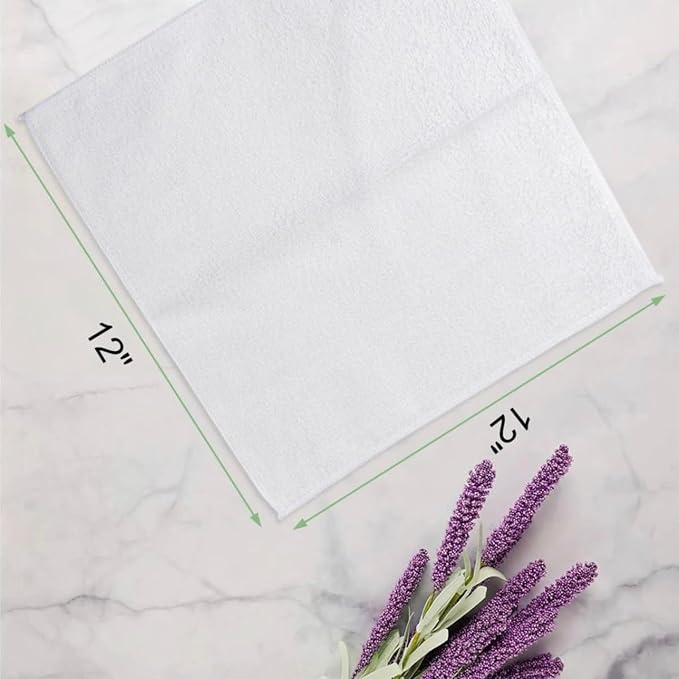 QUBA LINEN 100% Cotton Washcloth Set – Soft, Absorbent Face Towels for Bathroom & Gym Use – Durable, Reusable, Machine Washable Wash Cloths - White Color, 12x12 Inches, Pack of 12