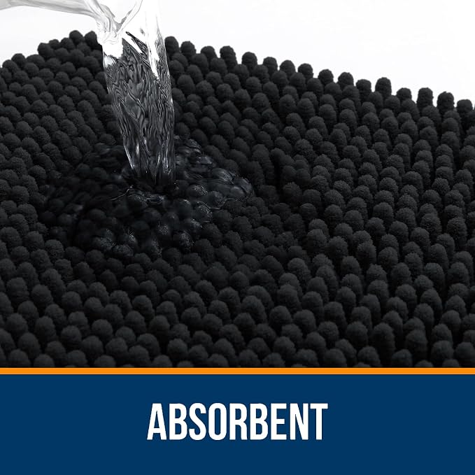 OLANLY Large Bathroom Rugs 50x30, Extra Soft Absorbent Chenille Bath Rugs | Black, Quick-Drying Rubber Backing, Machine Washable Bath Mat for Bathroom Floor, Tub and Shower, Home Decor Accessories