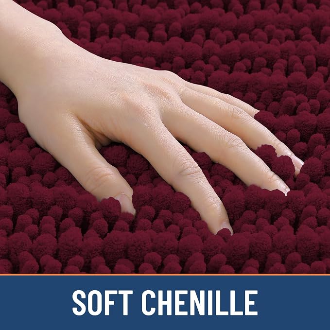 Smiry Bathroom Toilet Rugs U Shaped 20X20, Chenille Bath mats for Toilet | Burgundy Extra Soft Absorbent Non Slip Rubber Backing Contour Bath Rugs for Toilet, Machine Washable Contoured Bath Mats
