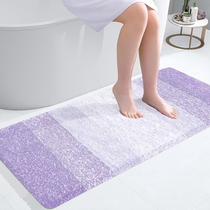 OLANLY Bathroom Runner Rug 40x20, Extra Soft Absorbent Microfiber Bath Rugs | Light Purple, Non-Slip Quick-Drying Rubber Backing, Washable Long Bath Mat for Floor, Tub and Shower, Home Decor