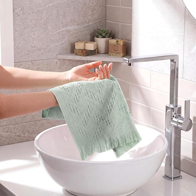 HunnmingRe 16 Pack Boho Hand Towel for Kitchen,Mint Green | 14x30 Inch, 100% Turkish Cotton, Summer Boho Decorative ,Towel Waffle ,Farmhouse Decor ,Absorbent Soft ,Guest Gift
