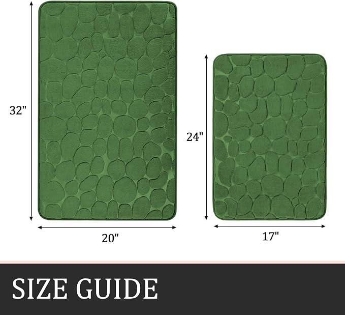 YIHOUSE Bathroom Rugs Mat Set, Memory Foam Bath Mat 2 Piece Green | 17x24&20x32, Non Slip, Water Absorbent, Washable, Bath Mat For Bathroom, Sink and Toilet