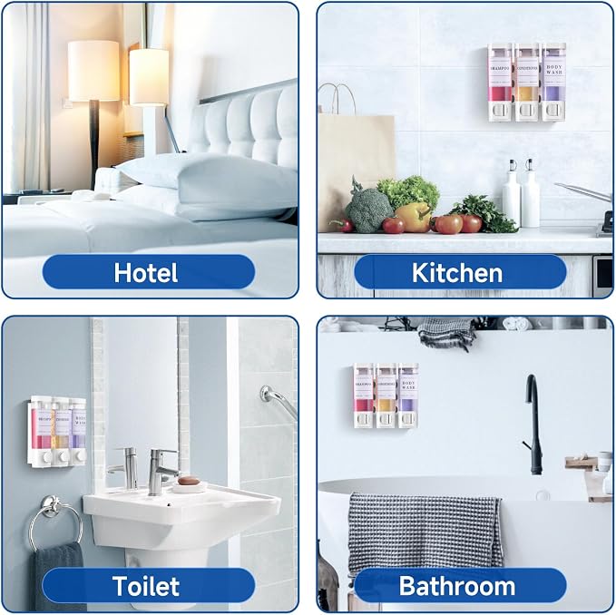 Shower Soap Dispenser Wall Mounted No Drill Shampoo Dispenser for Shower Wall Shampoo and Conditioner Dispenser Bathroom Hotel 3 * 300ml White with Labels