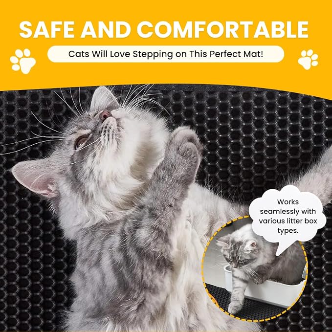 Andalus Brands Large Cat Litter Mat - Waterproof & Urine-Proof Litter Box Mat, Non-Slip Kitty Litter Mats for Floor, Easy to Clean Litter Trapping Design (30" x 24", Grey)