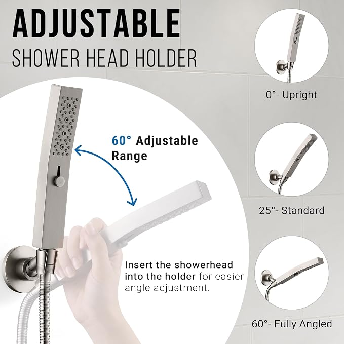G-Promise All Metal Handheld Shower Head Holder, Adjustable Wall Mount Shower Wand Bracket, Strong Adhesive Disc Mount or Drill Installation (Round, Brushed Nickel)