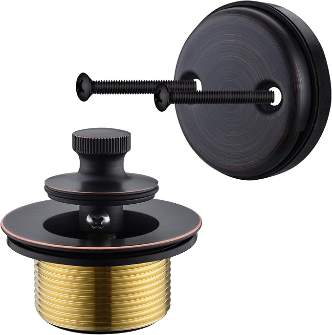 Brass Bathtub Drain Kit, Lift and Turn Tub Drain Kit with 2-Hole Tub Overflow Faceplate, Oil Rubbed Bronze/ORB