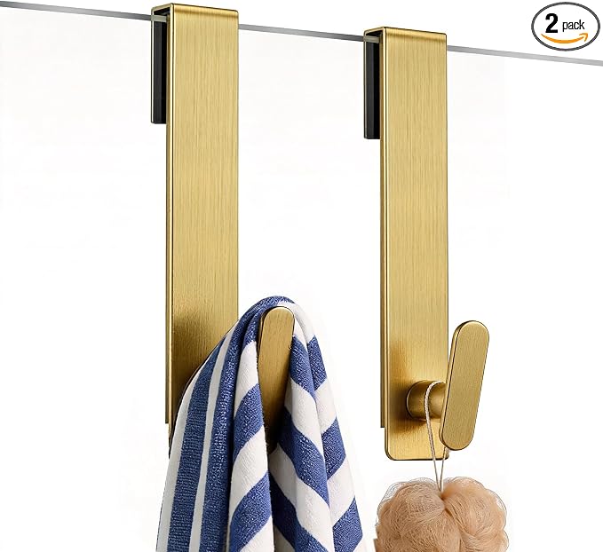 Shower Door Hooks 8 Inch,Extended Heavy Duty Shower Hooks for Towels,Over the Towel Hooks for Bathroom Frameless Glass Door (Gold,2 Pack)