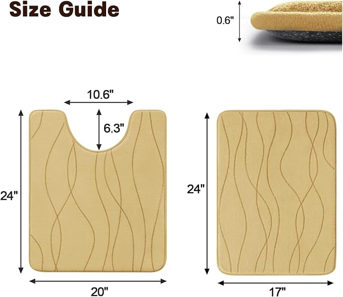 YIHOUSE Bathroom Rugs Set 2 Piece, Memory Foam Bath Mat Beige | U Shaped+Small Mat, Ultra Soft, Absorbent, Non-Slip, Machine Washable, for Bathroom, Sink and Toilet