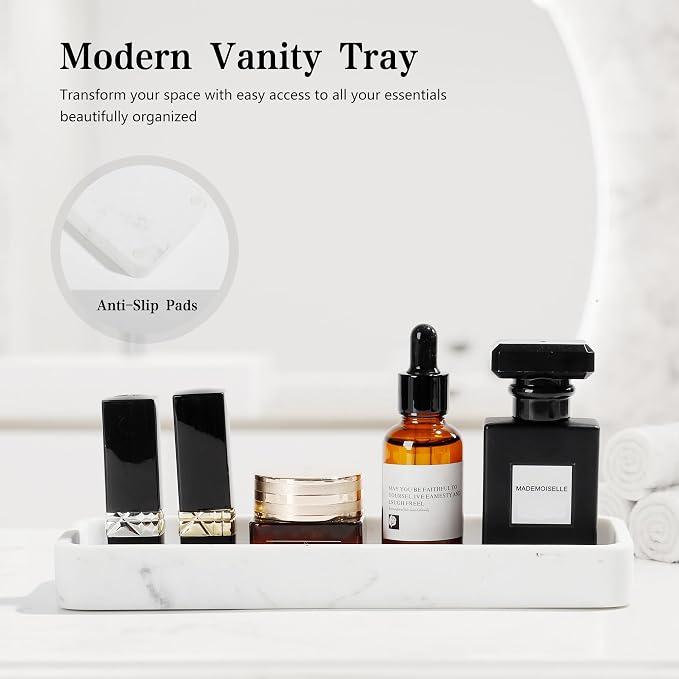 YMXYJM Bathroom Accessories Set, 4 Piece Toothbrush Holder Set Marble White | Bathroom Accessory Set with Soap Dispenser, Toothbrush Holder, Tumbler, Vanity Tray, Bathroom Sink Set for Modern Home Decor