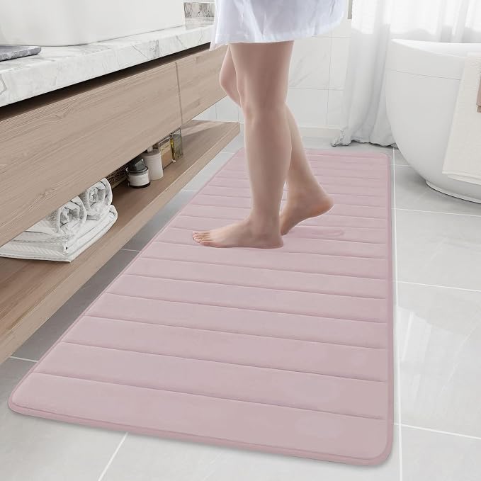 Buganda Memory Foam Bath Mat 70 x 24, Ultra Soft Absorbent Bathroom Rugs | Peach, Machine Washable Quick Dry Bath Mats for Bathroom Floor, Shower and Tub, Home Decor Accessories