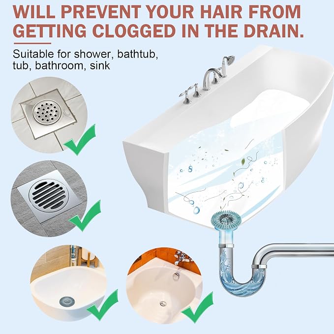 Gotega 5 Pack Sink Drain Strainer, Hair Catcher for Bathroom Tub Shower | Sink Hair Catcher Shower Drain Durable Silicone Hair Stopper Shower Drain Cover Hair Trap, Bathroom Sink Replacement