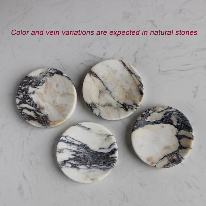 Genuine Italian Calacatta Viola Marble Soap Dish, Round Small Jewelry Dish, Sponge Holder for Bathroom, Kitchen, Christmas Marble Gift