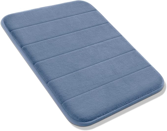 Yimobra Memory Foam Bath Mat, Super Soft Absorbent Bathroom Rug Non Slip, Quick Dry, Machine Washable Floor Carpet for Tub Shower, Home Decor Accessories, 24x17, Denim Blue