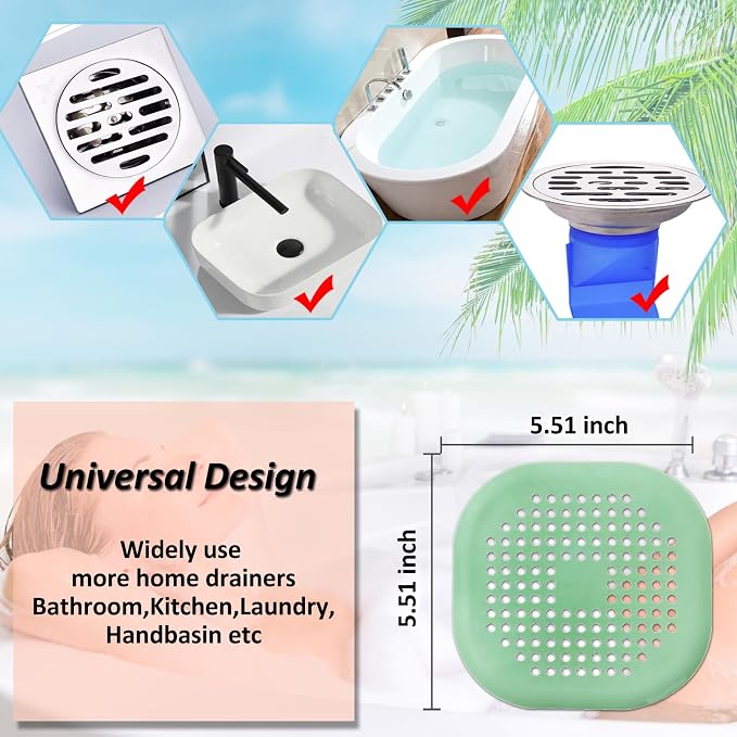 Bovinde Hair Drain Catcher,Square Cover for Shower 2 Pack (Purple Green) | Drainer Cover Silicone Hair Stopper with Suction Cups,Protector Accessories,Easy to Install Suit for Bathroom,Bathtub,Sink