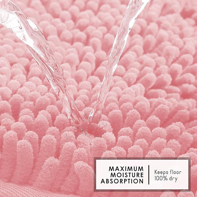 Hearth & Harbor Bathroom Rugs, Chenille Bath Mat - Machine Washable Bath Mats for Bathroom Non-Slip Backing Rubber, Quick Dry Bathroom Mat, 20 x 32 - Pink