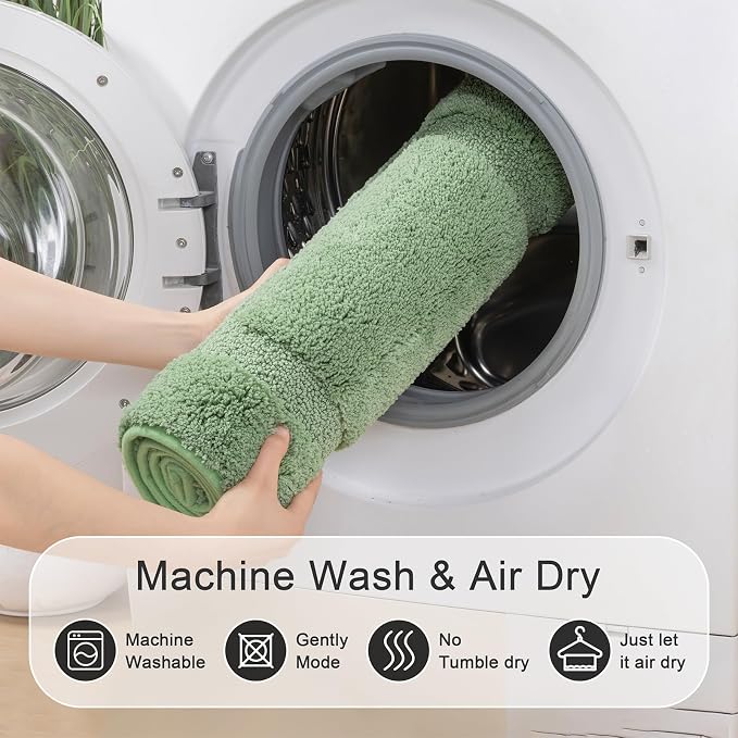 SHACOS Soft Microfiber Bathroom Rugs Set of 2 Pieces, Sage Green | 47x20 + 32x20, Absorbent Plush Bath Rugs, Non Slip Washable Shaggy Bath Mats, Fluffy Bathroom Runner Floor Mats Shower Rug