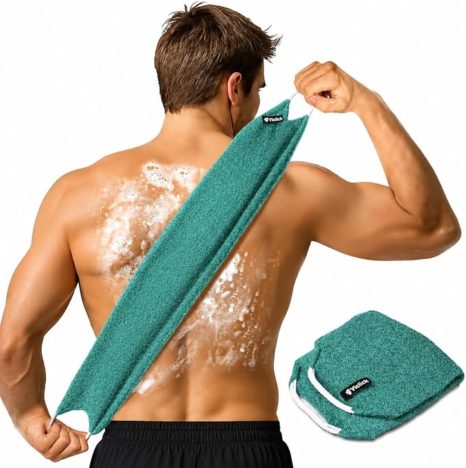 Exfoliating Washcloth Towel with Handle, Back Scrubber for Shower, Exfoliating Body Scrubber Exfoliator, Japanese Wash Cloth for Body Scrub, Bath Sponge Loofah Luffa Washer Exfoliator
