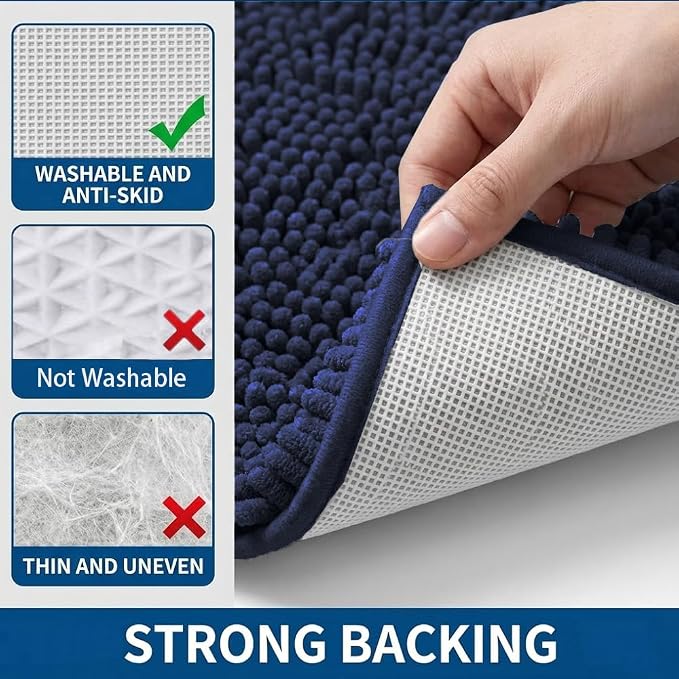 Bathroom Rugs Sets 2 Piece,Super Absorbent Chenille Bath Mats and U-Shaped Toilet Rug,Strong PVC Non Slip Backing,Microfiber Washable Dry Quickly Bath Mats for Bathroom(20"x32"+20"x20"U,Navy Blue)