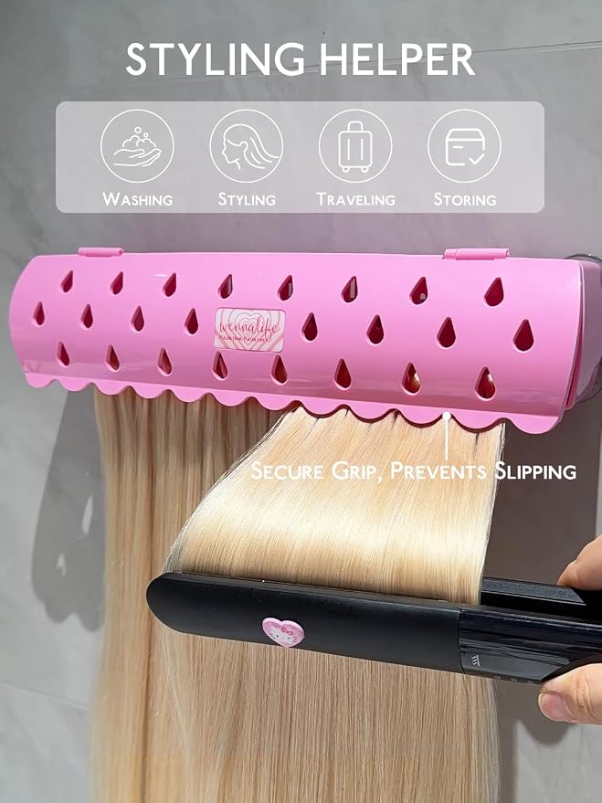 WENNALIFE Hair Extension Holder, Hair Extension Storage for Clip in Hair Extensions Tape ins Tips Braiding Hair Rack for Styling, Washing, Traveling, Storing Hair #Pink ABS Material Sturdy Organizer