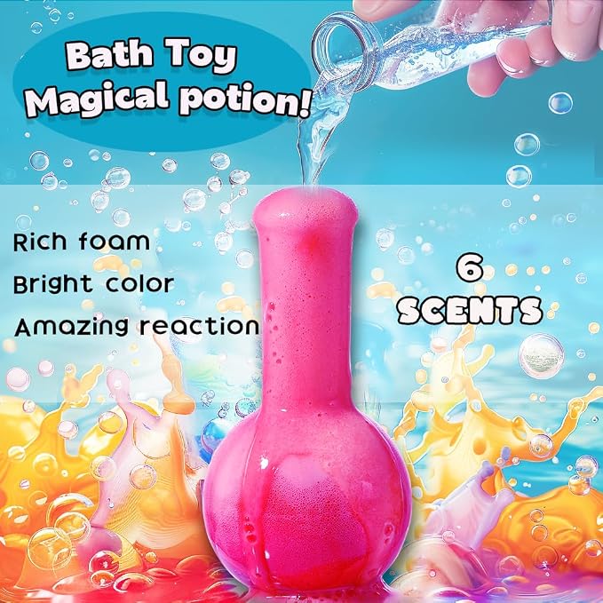 MeCids Magic Potion Bubble Bath Bombs for Kids -Bath Color Tablets Bath Potions for Toddlers Ages 4-12 Fun Science Kit Gift for Birthday, Halloween，Christmas- 6 Pack