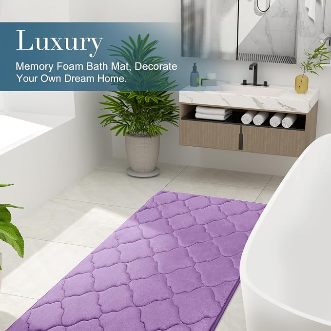 OLANLY Memory Foam Bath Mat Rug 70x24, Ultra Soft Bathroom Rugs, Lavender | Thick Absorbent Carpet, Non-Slip Backing, Machine Washable, for Bathroom Floor, Tub, Shower and Home Decor Accessories