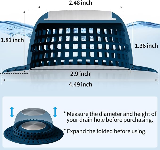 Aluvor Shower Drain Hair Catcher Bathtub Drain Cover Sink Drain Protector | Bathroom Sink & Bathtub Drain Strainer for Pop-Up & Regular Drains, Silver Navy Blue