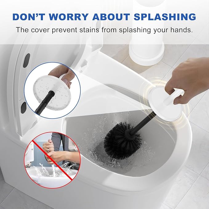 304 Stainless Steel Toilet Brush and Holder Set, Heavy Duty Toilet Bowl Brush and Holder with Removable Inner Bowl, Splash Protection, Long Handle for Bathroom