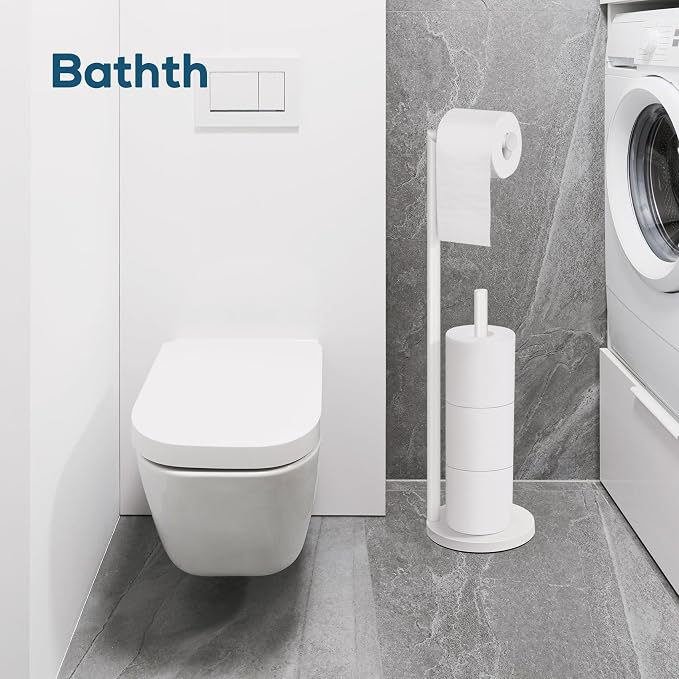 Toilet Paper Holder Stand, White Toilet Paper Holder Free Standing | Toilet Paper Holder for 4 Rolls, Bathroom Organizers and Storage with Anti-Slip Base and Rustproof