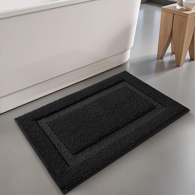 LUMI Ultra Soft Bathroom Rugs Absorbent, Non Slip Bath Mat 16X24, Black | Machine Washable with Rubber Backing, Quick Dry, Premium Microfiber Plush Carpet for Bathtub and Shower Floor