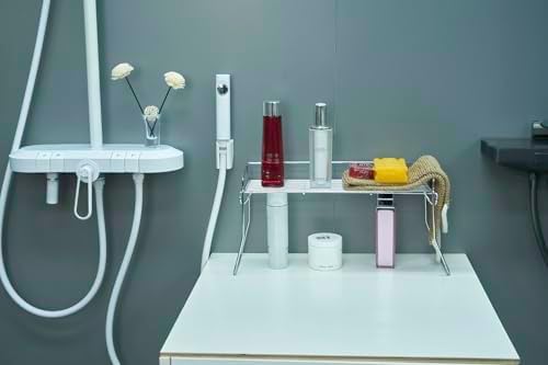 JUNCHU CHERRY Metal The Sink Vanity Organizer, Bathroom or Kitchen Sink Organizer, Feminine Products Organizer (Chrome)