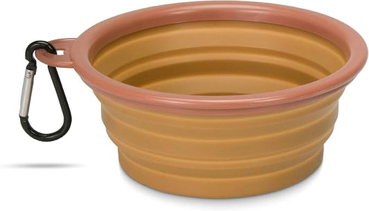Portable Collapsible Dog Bowl for Water or Food Great Pet Travel Bowl in Multiple Sizes (Brown, Large 36oz)
