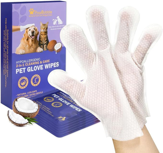 Pet Glove Wipes for Dogs & Cats, 6 Individually Wrapped Packs