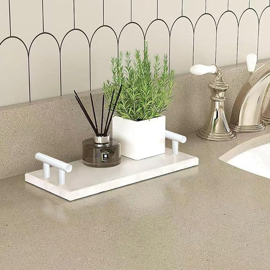XZHXFX Guest Towel Holder Tray for Bathroom,Marble Slab with Handles -Napkin Holder for Kitchen - Bathroom Tray (White,Small)